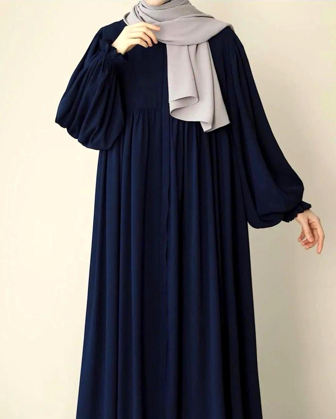 Navy Blue Georgette Abaya with Stroller | Full-Length Modest Dress
