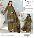 Olive Green Doria Printed Lawn Suit – 3 Piece Unstitched with Black Cutwork Fancy Dupatta