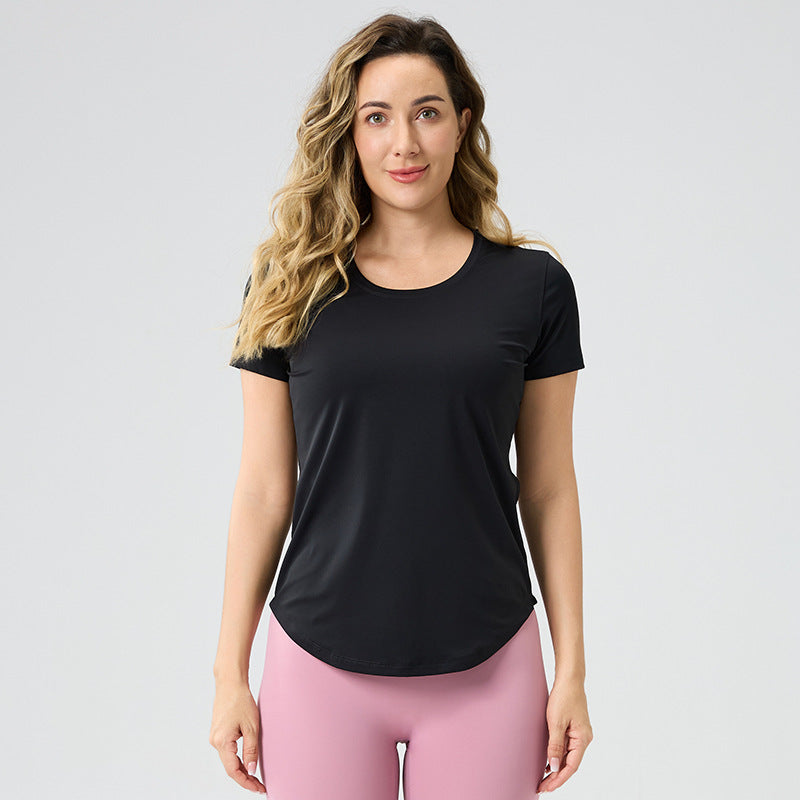 Womens Breathable Bare-Look Yoga Short-Sleeve Top