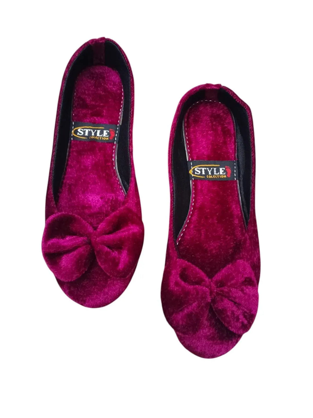 Women's Maroon Velvet Pumps Bow Shoes | Buy Online UAE Saudi Qatar Bahrain | Samina Fashion