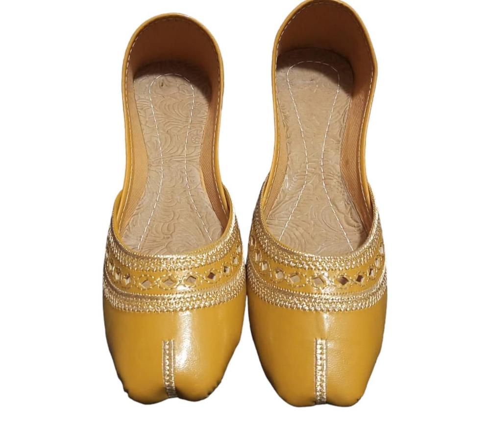 Women's PU Fabric Plain Khussa - Mustard | Samina Fashion