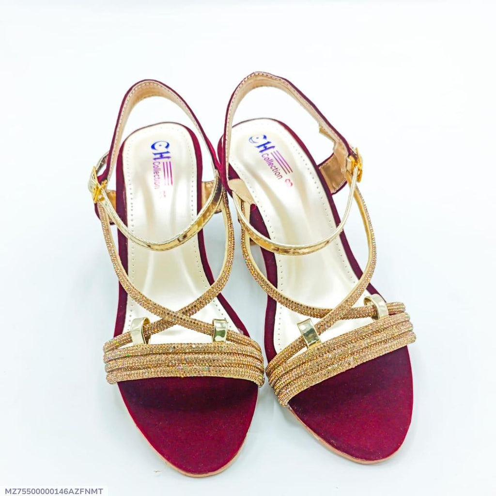 Women's Rexine Heels - Maroon Rhinestone | Samina Fashion