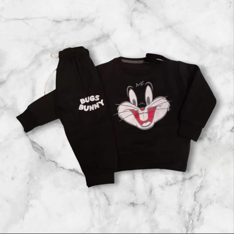 Boys Bugs Bunny Winter Fleece Tracksuit - Warm 2-Piece Set (Black)