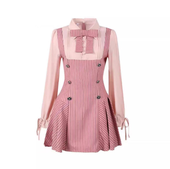 Sweet And Cool Preppy Style Two-piece Shirt Long-sleeved Dress