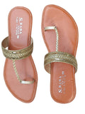 Stylish Golden Kolhapuri Chappal - Women's PU Leather Flat Sandals