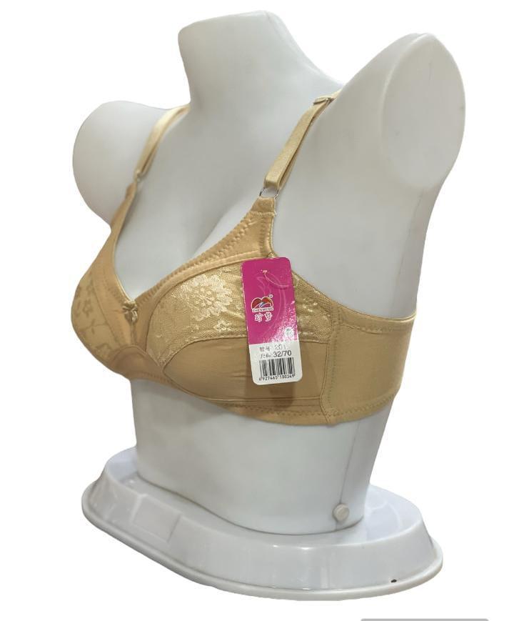 Skin Color Floral Padded Bra – Everyday Comfort Lingerie with Adjustable Straps