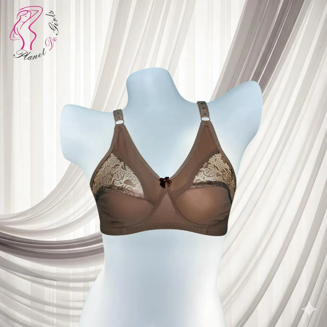 Brown Malai Jersey Full Cup Bra with Net Design