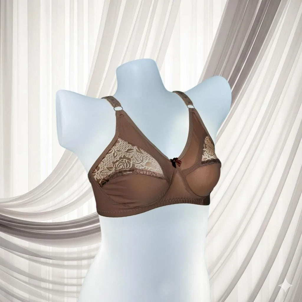 Brown Malai Jersey Full Cup Bra with Net Design