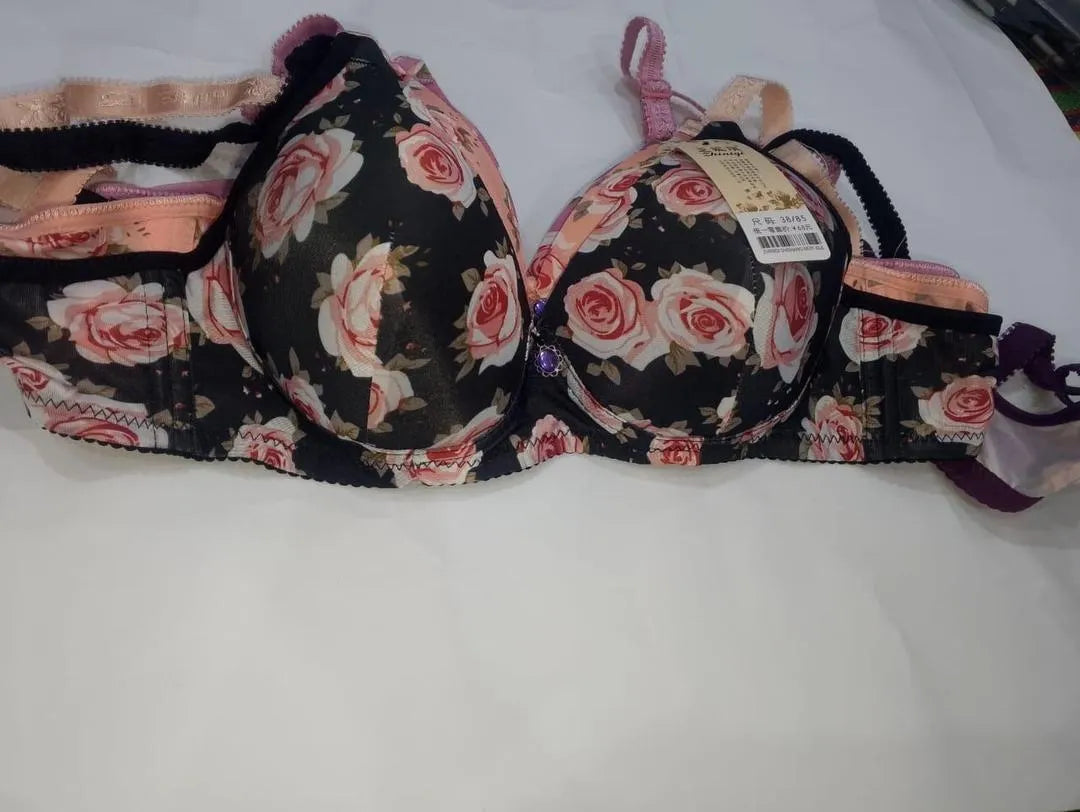Beautiful Orange Floral Printed Padded Bra - Wire-Free Cotton Comfort (Sizes 36-42)