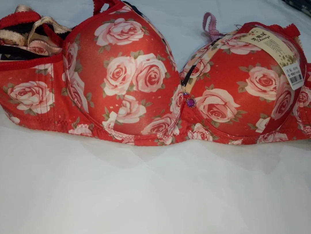 Beautiful Orange Floral Printed Padded Bra - Wire-Free Cotton Comfort (Sizes 36-42)