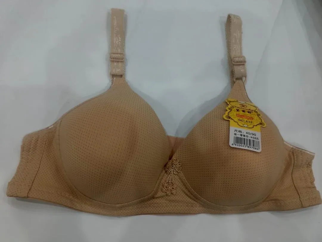 Elegant Off-White Spandex Padded Bra - Wire-Free Comfort (B Cup, Sizes 36-42)