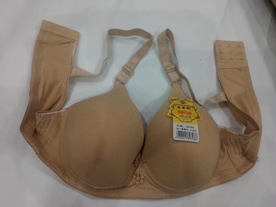 Elegant Off-White Spandex Padded Bra - Wire-Free Comfort (B Cup, Sizes 36-42)