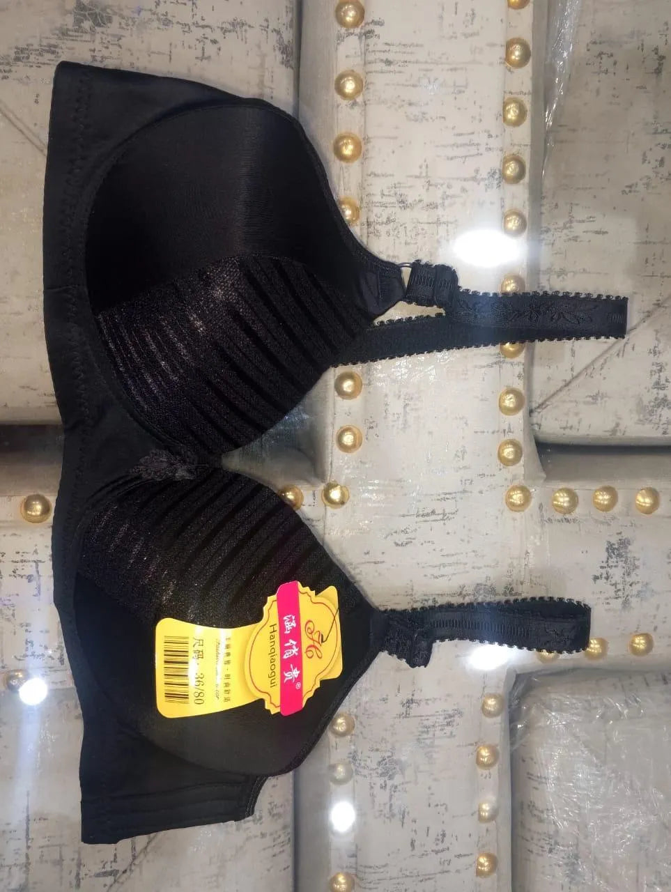 Classic Black Spandex Padded Bra - Smooth Plain Design (B Cup, Sizes 36-42)