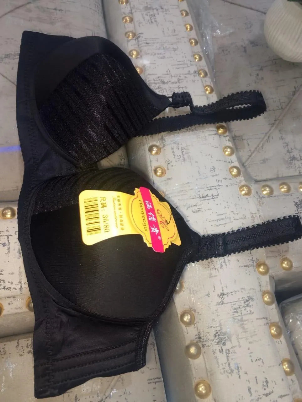 Classic Black Spandex Padded Bra - Smooth Plain Design (B Cup, Sizes 36-42)