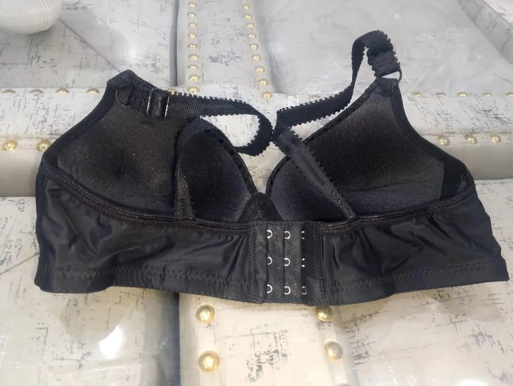 Classic Black Spandex Padded Bra - Smooth Plain Design (B Cup, Sizes 36-42)