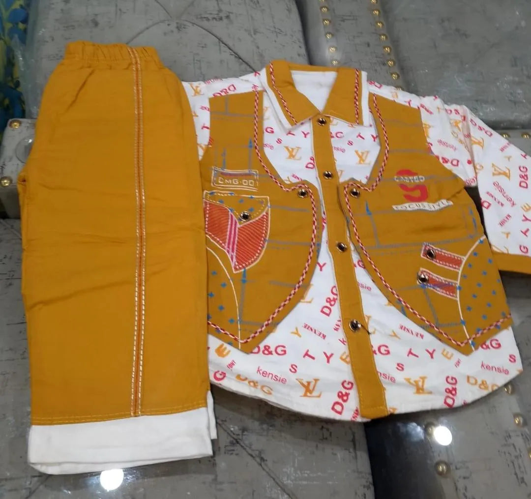 Boys' Embroidered Winter Suit - 2 Piece Fleece-Lined Set (Yellow & White)