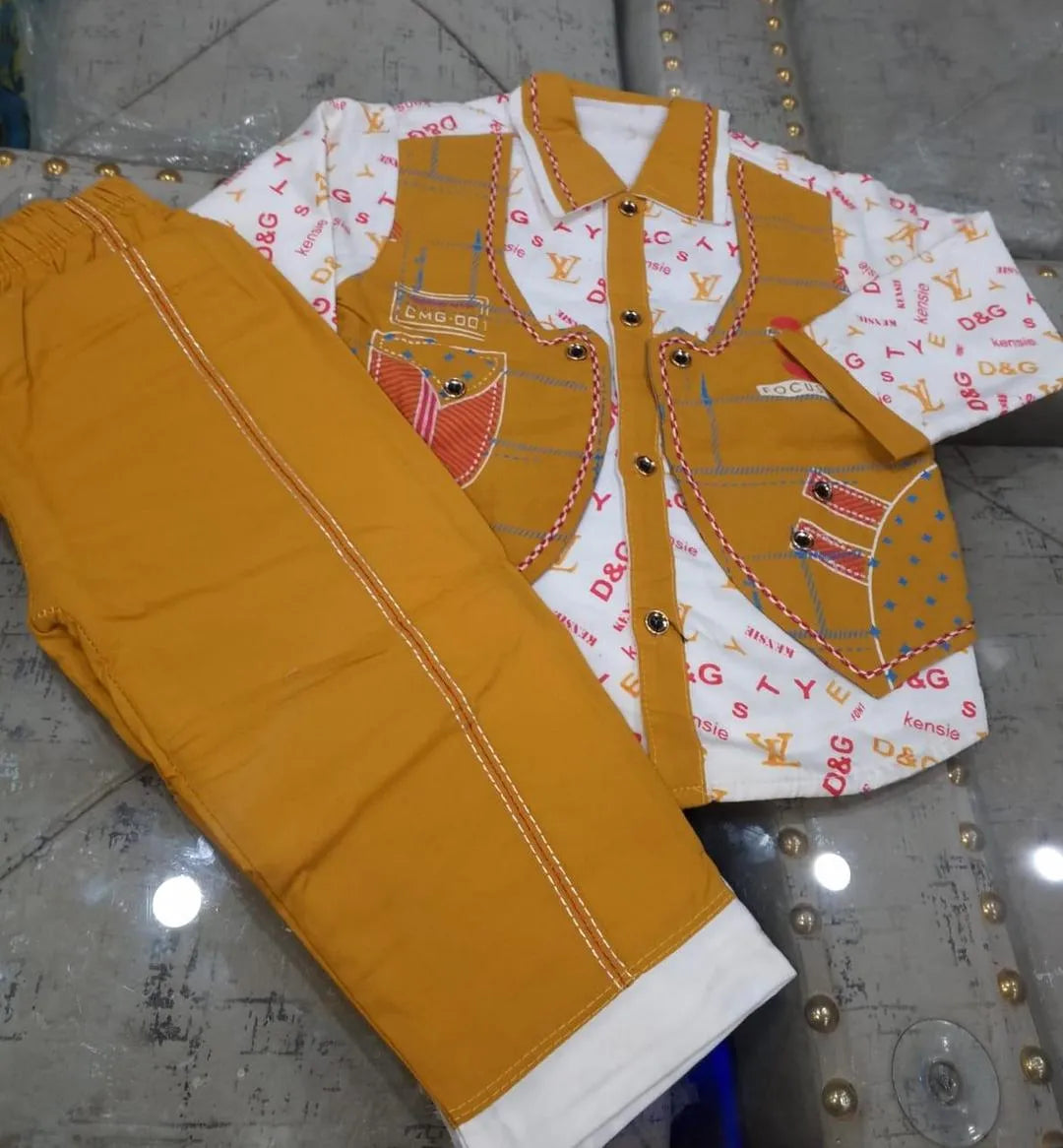 Boys' Embroidered Winter Suit - 2 Piece Fleece-Lined Set (Yellow & White)