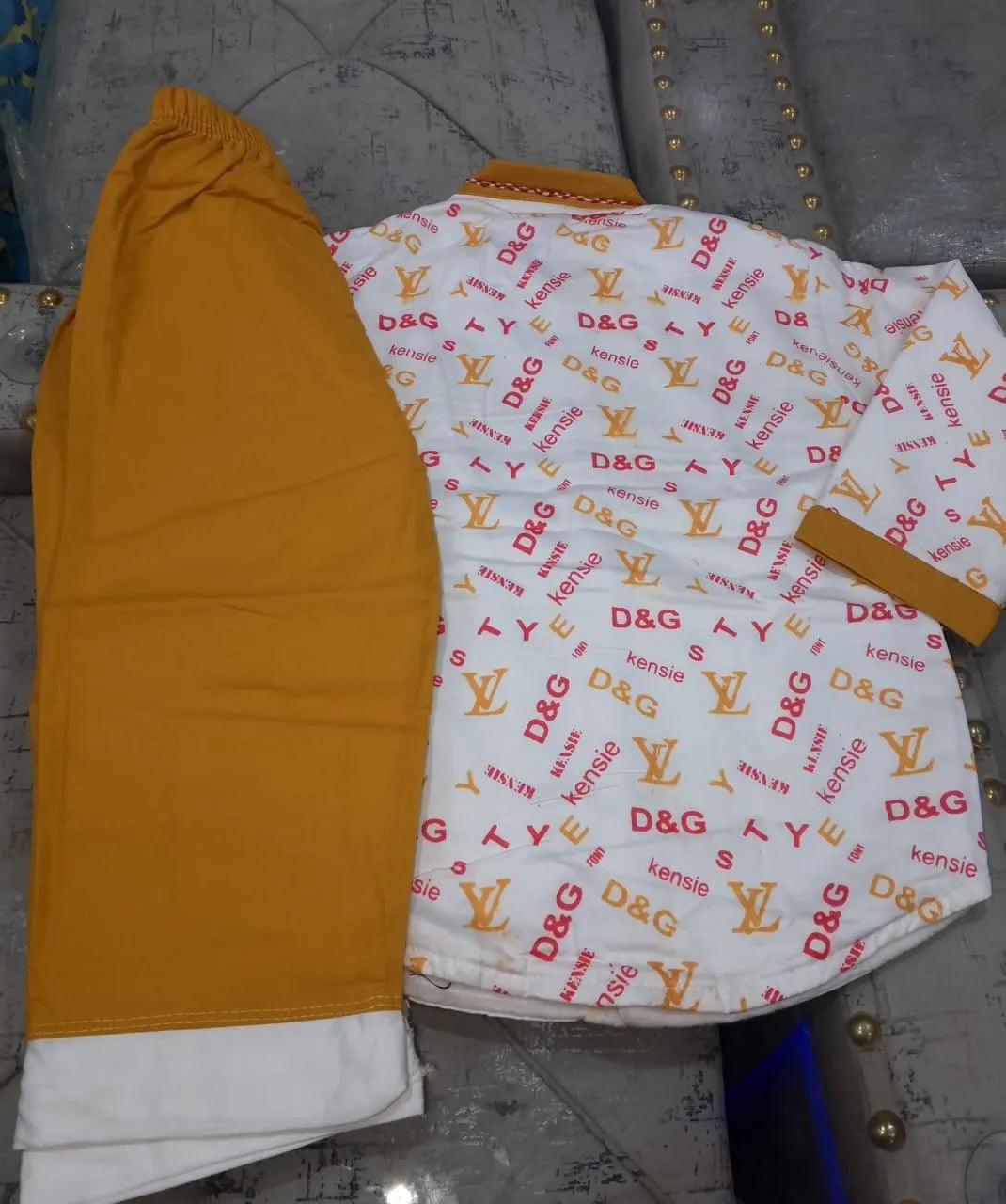 Boys' Embroidered Winter Suit - 2 Piece Fleece-Lined Set (Yellow & White)