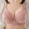 Premium Pink Cotton Padded Bra - Printed Design with Lace Details (XL Size)