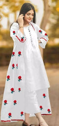 White Katan Silk Embroidered Gown 3-Piece Suit