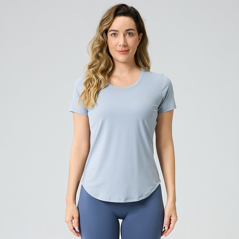 Womens Breathable Bare-Look Yoga Short-Sleeve Top
