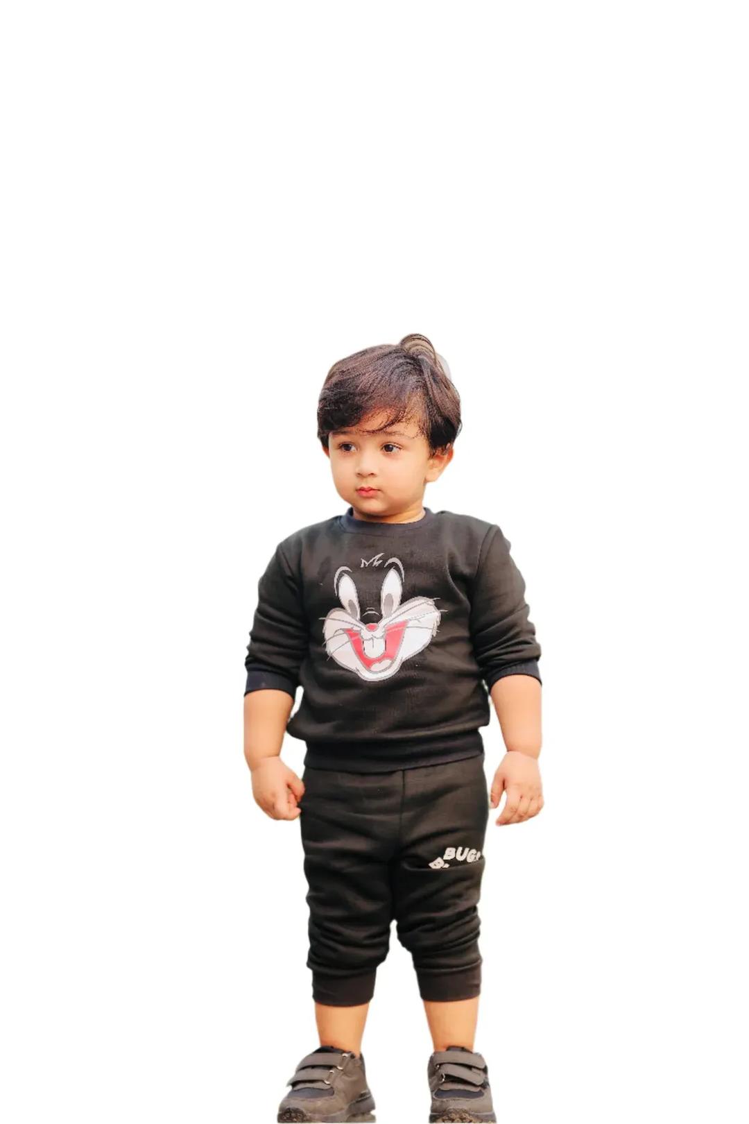 Boys Bugs Bunny Winter Fleece Tracksuit - Warm 2-Piece Set (Black)