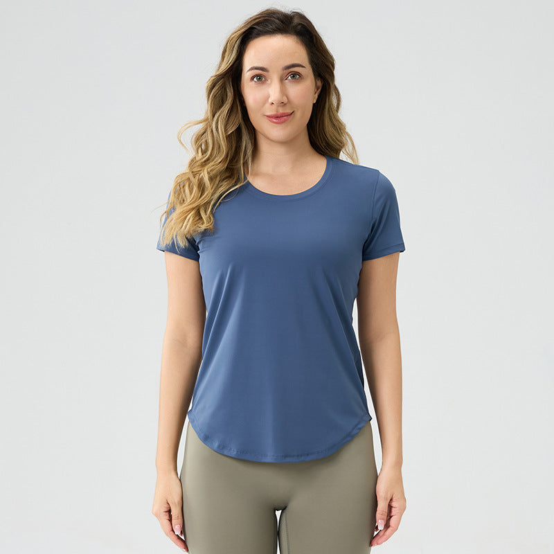 Womens Breathable Bare-Look Yoga Short-Sleeve Top
