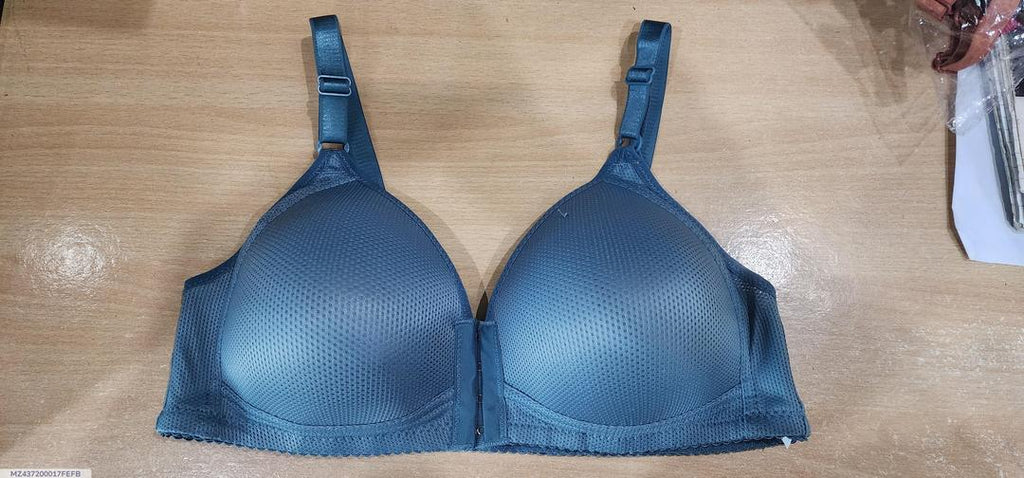 Women’s Front Closure Push-Up Bra – Breathable Mesh Padded Bra with Wide Straps (Slate Blue)